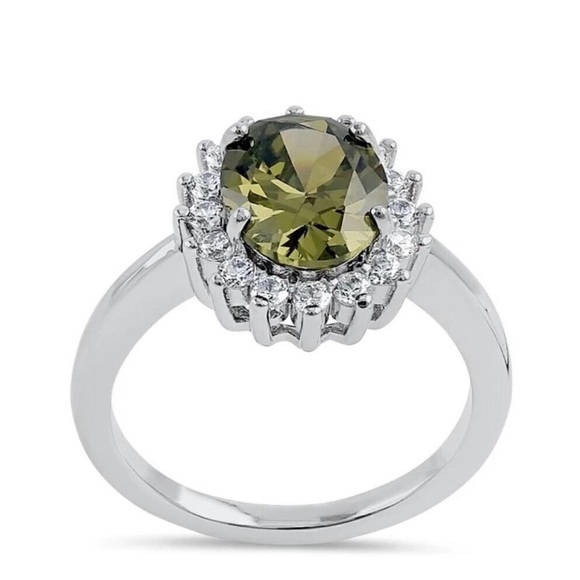 925 STERLING GREEN AUGUST STONE PERIDOT HALO STATEMENT COCKTAIL RING - Picture 4 of 7